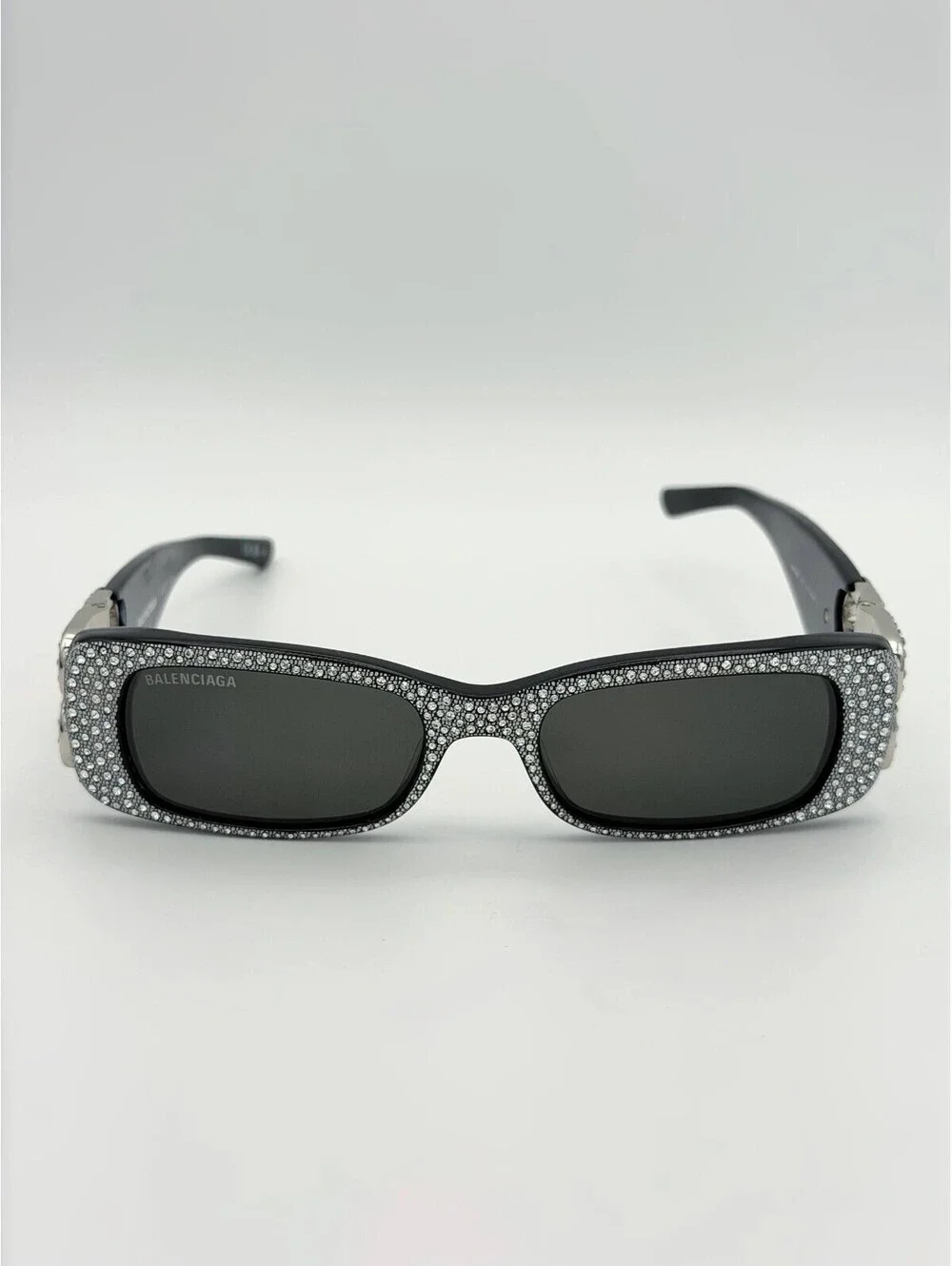 Balenciaga BB0096S 013 Dynasty Rectangular BB Logo Narrow Crystal Black Limited